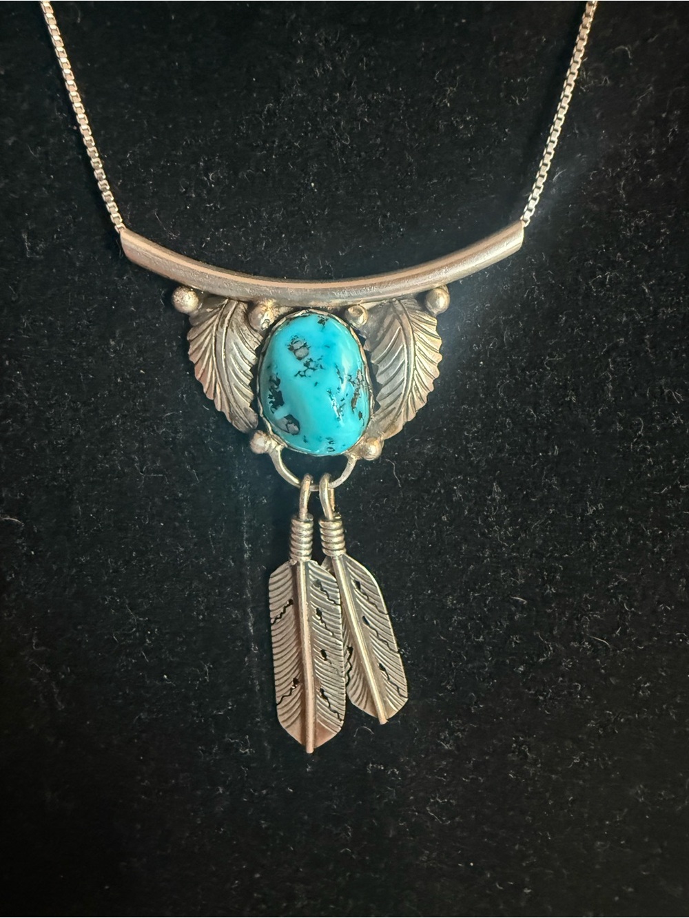 Sterling Silver Turquoise Pendant Necklace - marked SS and turquoise stone